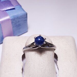 Vintage 5.0mm Rd Blue Star Sapphire Simple split shank 14Kt WG Lapals Ring#23809